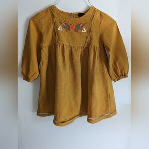 Art Class Girls Dress Sz 3T Gold Linen embroidery slip on Y-1